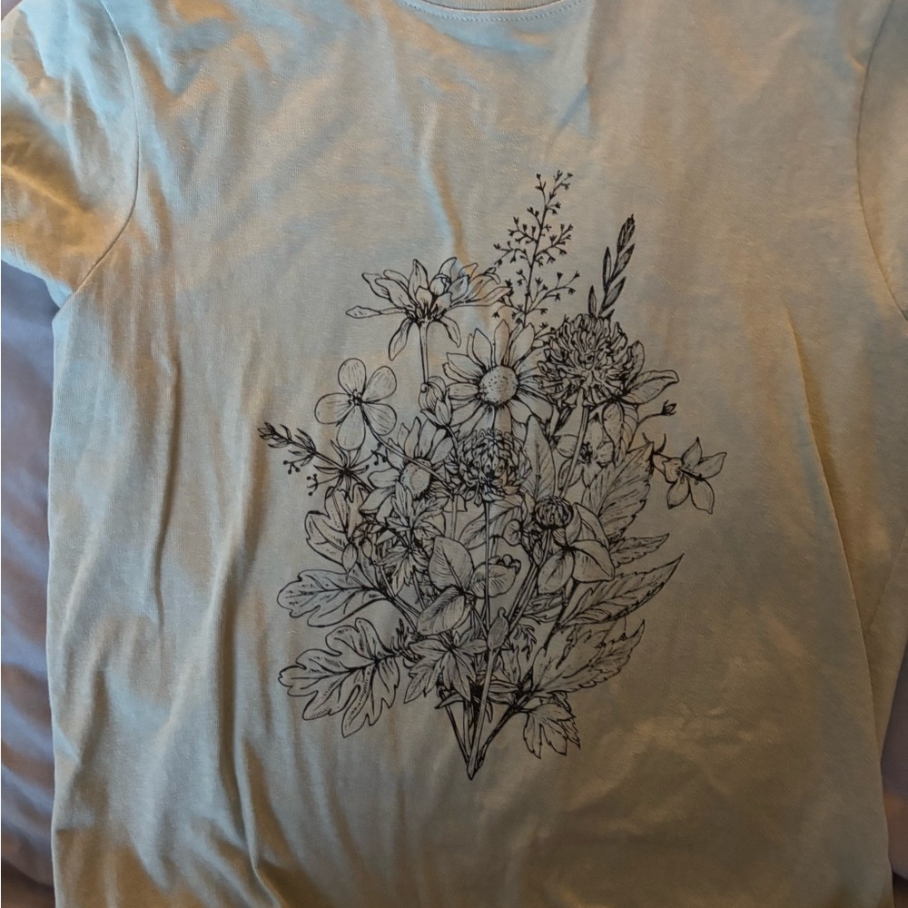 MAD Engine Sky Blue Tee with Black Botanical Design